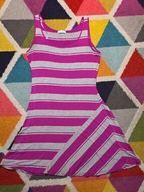 Calvin Klein Fuchsia & Heather Gray Striped Tank Summer Dress